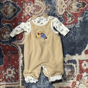 Disney Vintage Winnie the Pooh Tan Bodysuit with Pooh and Eyeore Design